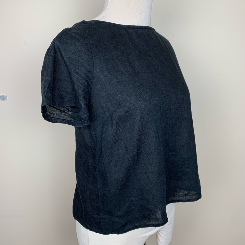 Madewell black linen scallop edge tulip back shirt